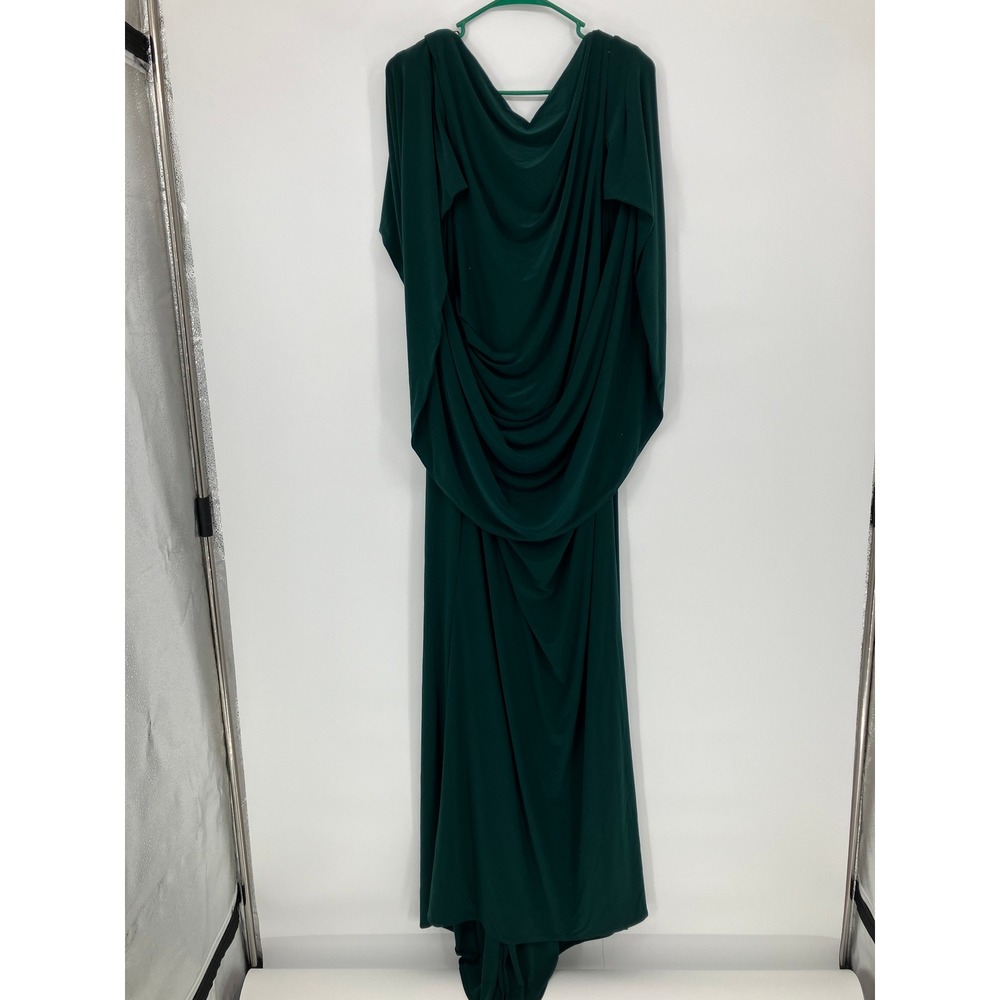 Betsy Adam Women Size 14 Dark Green Long Cape Sleeve V-Neck Formal Evening Gown
